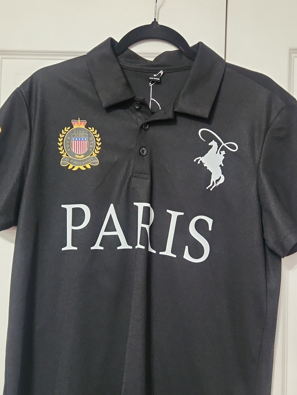 Black PARIS Graphic Polo with Crest